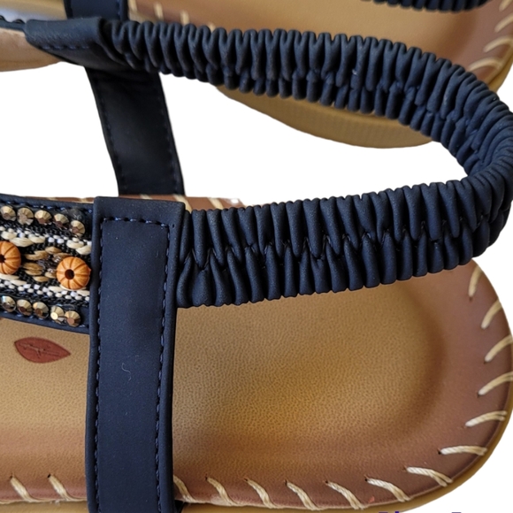 Women's Flat Sandals, Blue, Tan, Beaded. Size 10 - Picture 4 of 6